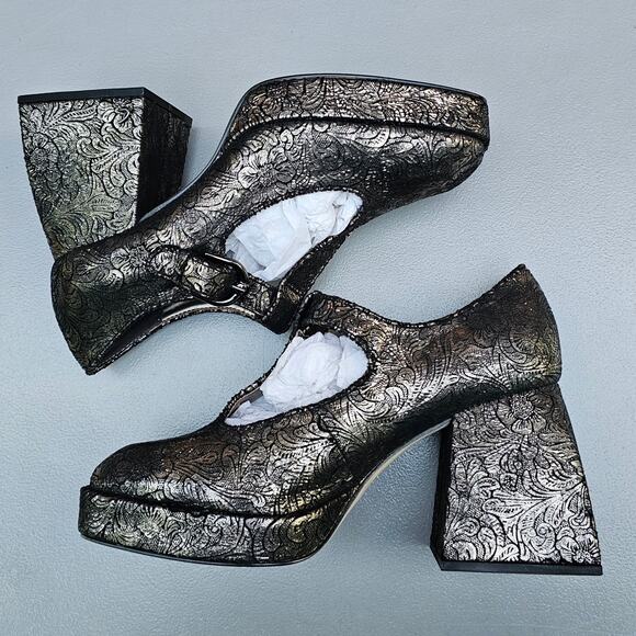 Metallic MaryJane Platform Heel Sam Edelman Circus Kay Size 9.5 Brown Floral EUC - Picture 12 of 13